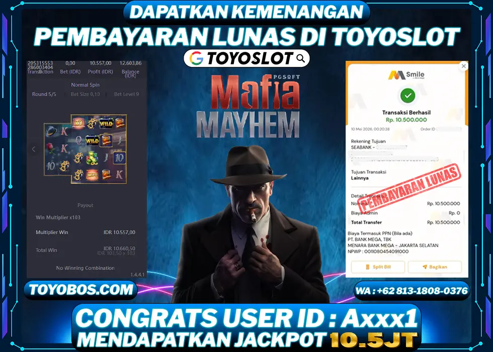 TOYOSLOT - BUKTI KEMENANGAN Mafia Mayhem Rp10,500,000,- LUNAS